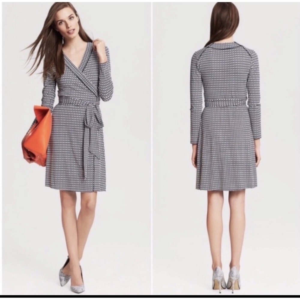 Banana Republic Wrap Dress Womens SP Black White Geometric‎ Jersey Knit Career